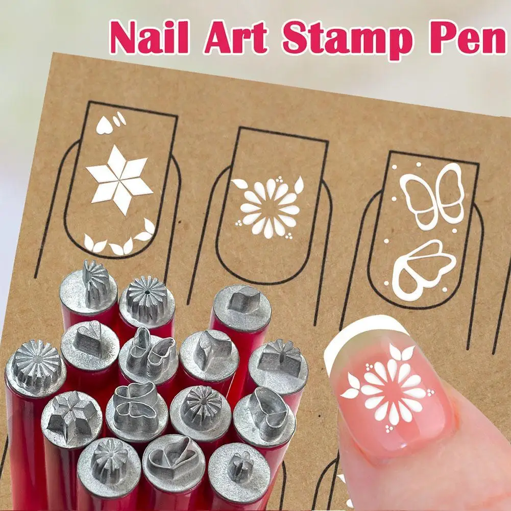 6/10/15pcs Metal Nail Art Stamp Pen Daisy Butterfly Star Heart Leaf Handicraft Nail Art Flower Stamp Nail Graffiti Dotting Tools