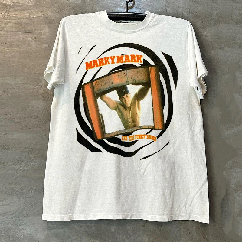 Marky Mark Short Sleeve Pure Cotton T-Shirt Small Collar Cityboy Trendy Brand Tee Youthful Printed Casual Summer Top