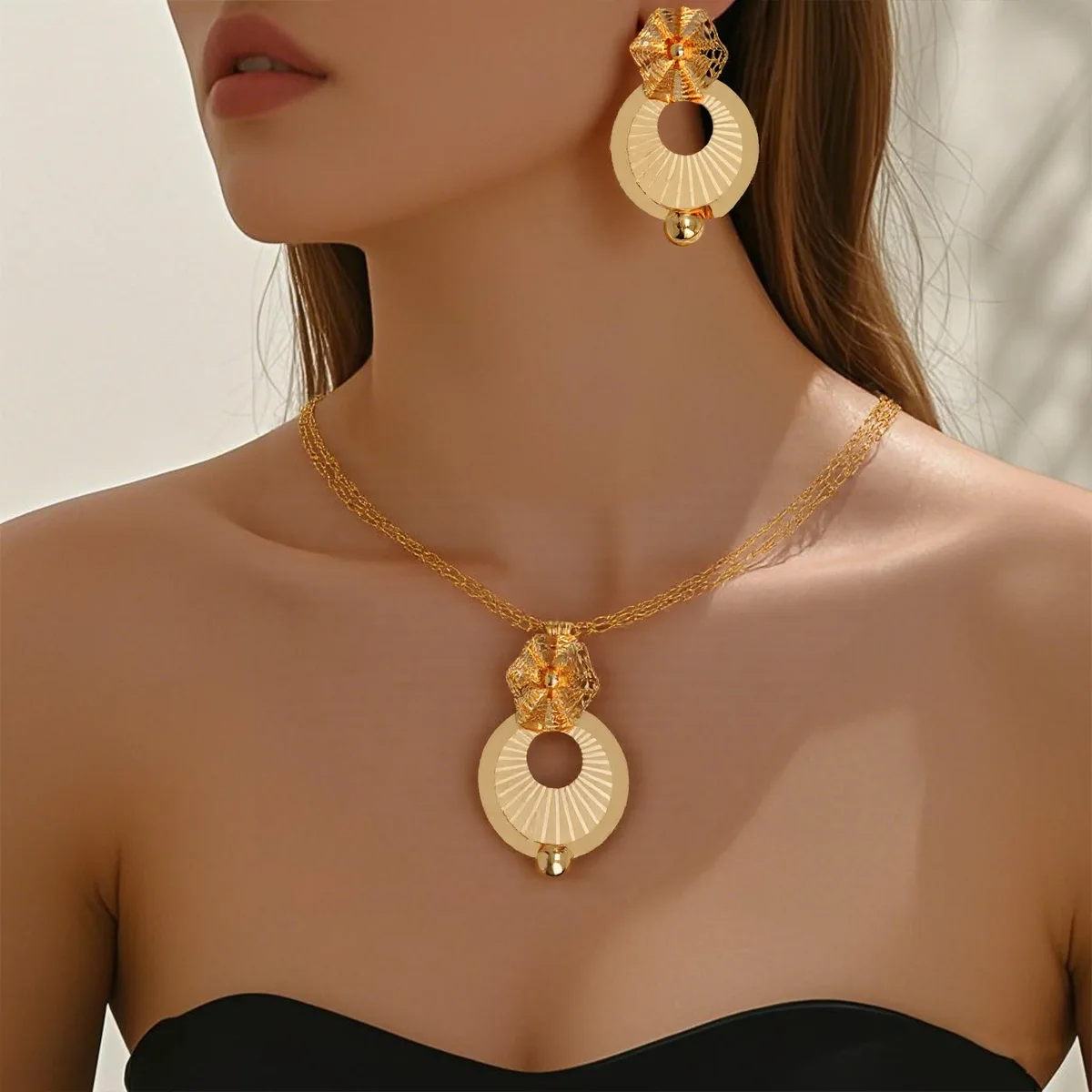 New oriental fresh women hollow water drop necklace earring set, made of premium solid AU999 24K pure gold raw material