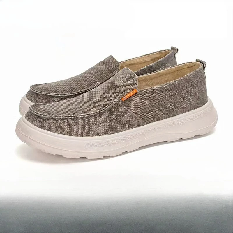 Men Slip‑on Loafers Thick Platform Washed Canvas Shoes Breathable Lightweight Non‑slip Casual Walking Driving Shoes