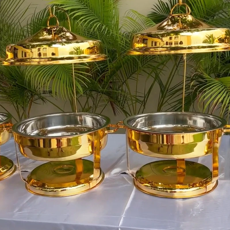 

2 Packs Hotel Wedding Banquet 9.0L Stainless Steel Food Warmer Gold and Silver Buffet Alcohol Heating Round Chafing Dish