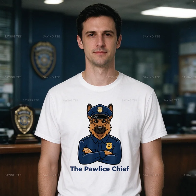 The Pawlice Chief Funny Dog Police Graphic T-Shirt Y2k Humorous Bold German Shepherd Dog Uniform Aesthetic Clothes Men's Fashion