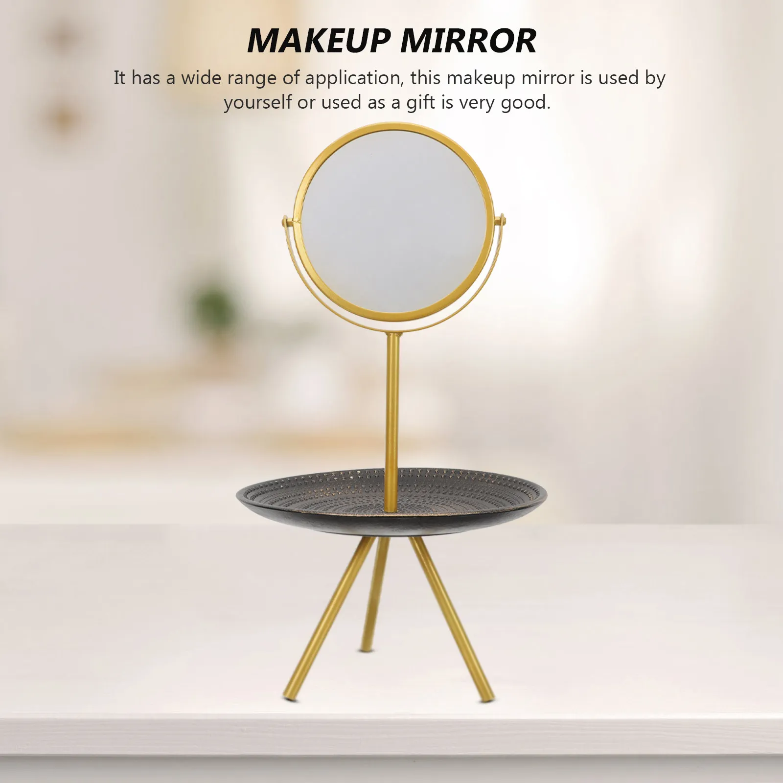 

Настольное зеркало премиум-класса с поворотом на 360° и функцией наклона, поддоном для хранения украшений, элегантное настольное зеркало для женской спальни