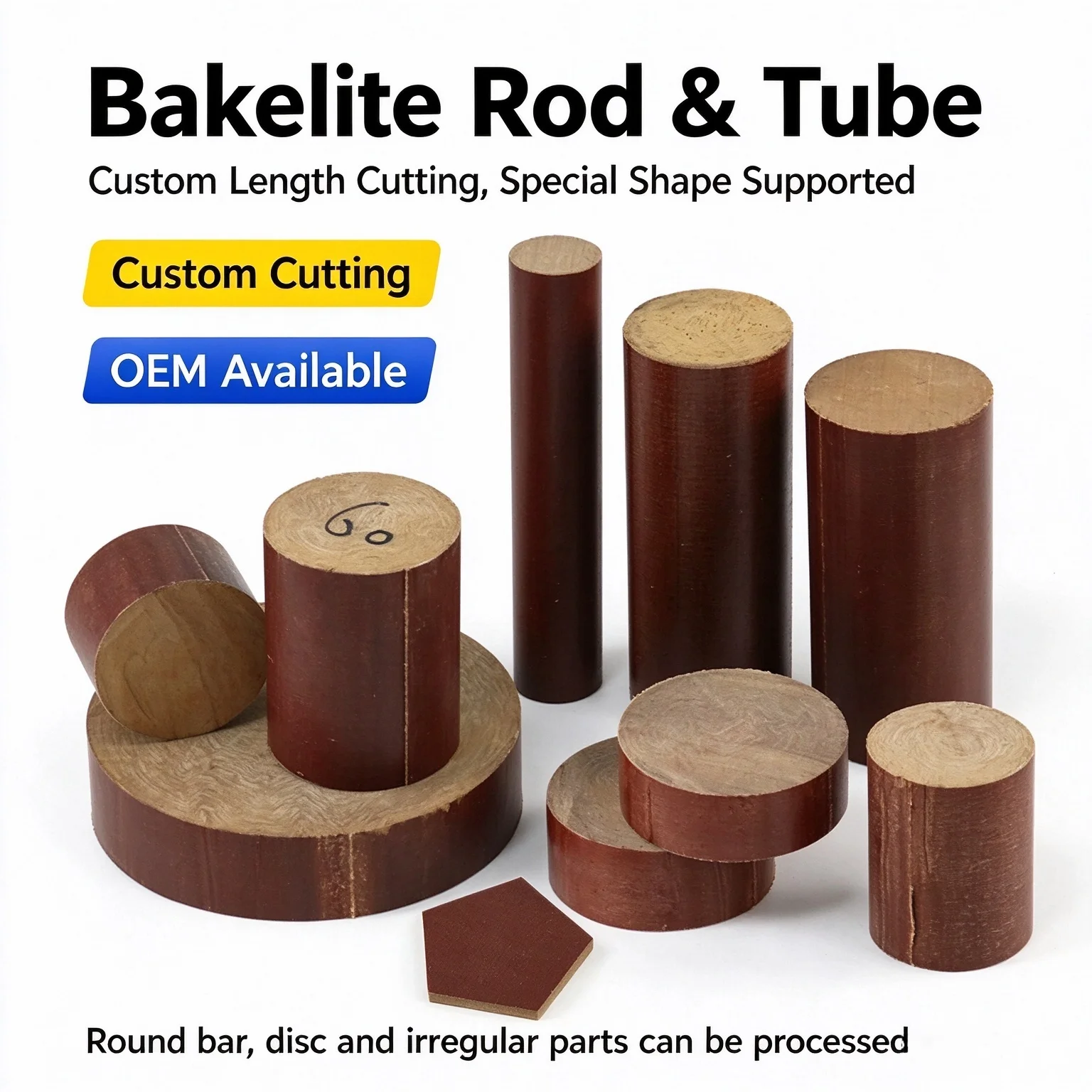 Bakelite Rod Phenolic Resin Rod Insulation Rod 8-250mm Diameter High Hardness Wear Resistant CNC Custom Cutting OEM Available