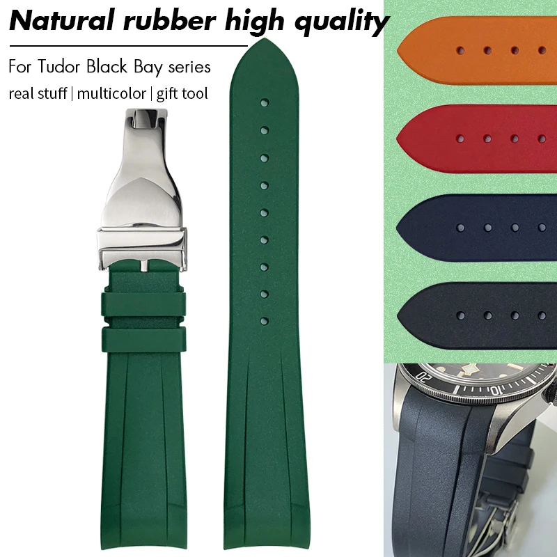 

22mm 20mm Curved End Watchband for Tudor Black Bay 1958 Soft Silicone Waterproof Strap Rubber Bracelets Blue Green Watch Strap