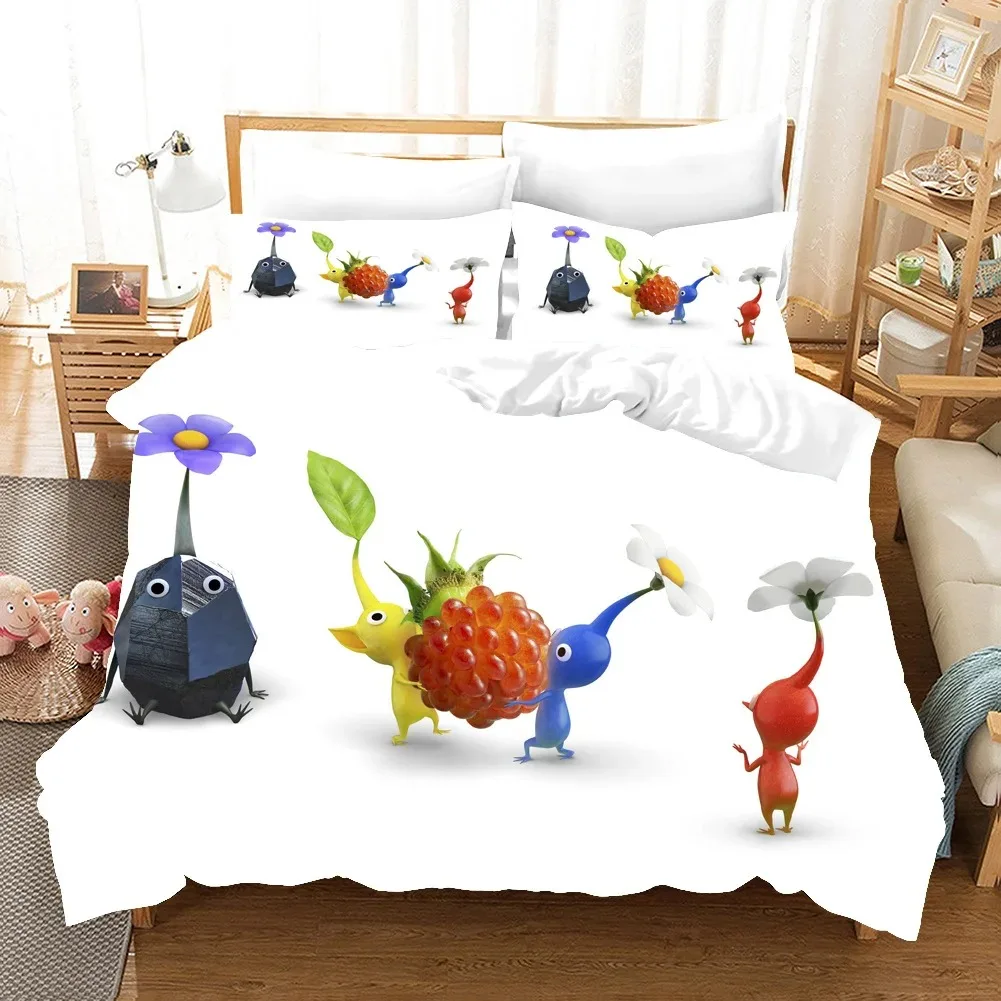 Ensembles de literie Pikmin Anime 3D, ensemble de couverture avec taie d'oreiller, Twin, Full Queen, King, linge de lit