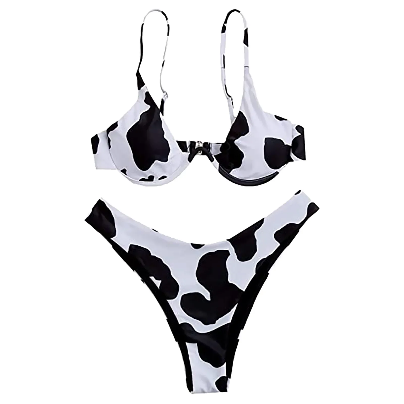 Women'S Cow Print Sexy High Split Swimsuit Bikini Set Women Two Piece Swimwear Luxury Cover Up Spring Summer Beach Mujer Tankini