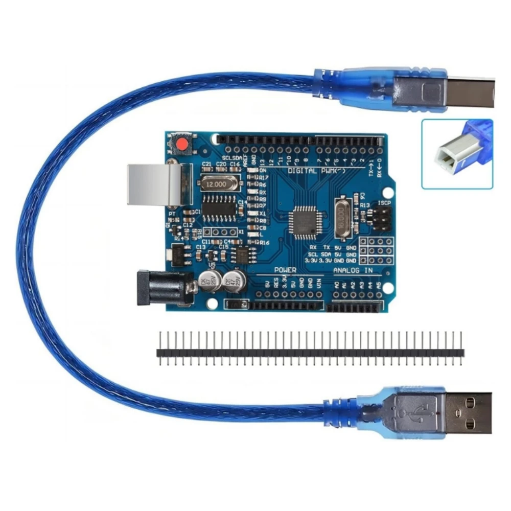 UNO R3 Board ATmega328P Development Board with Pin Header and Cable Compatible with Arduino IDE Projects