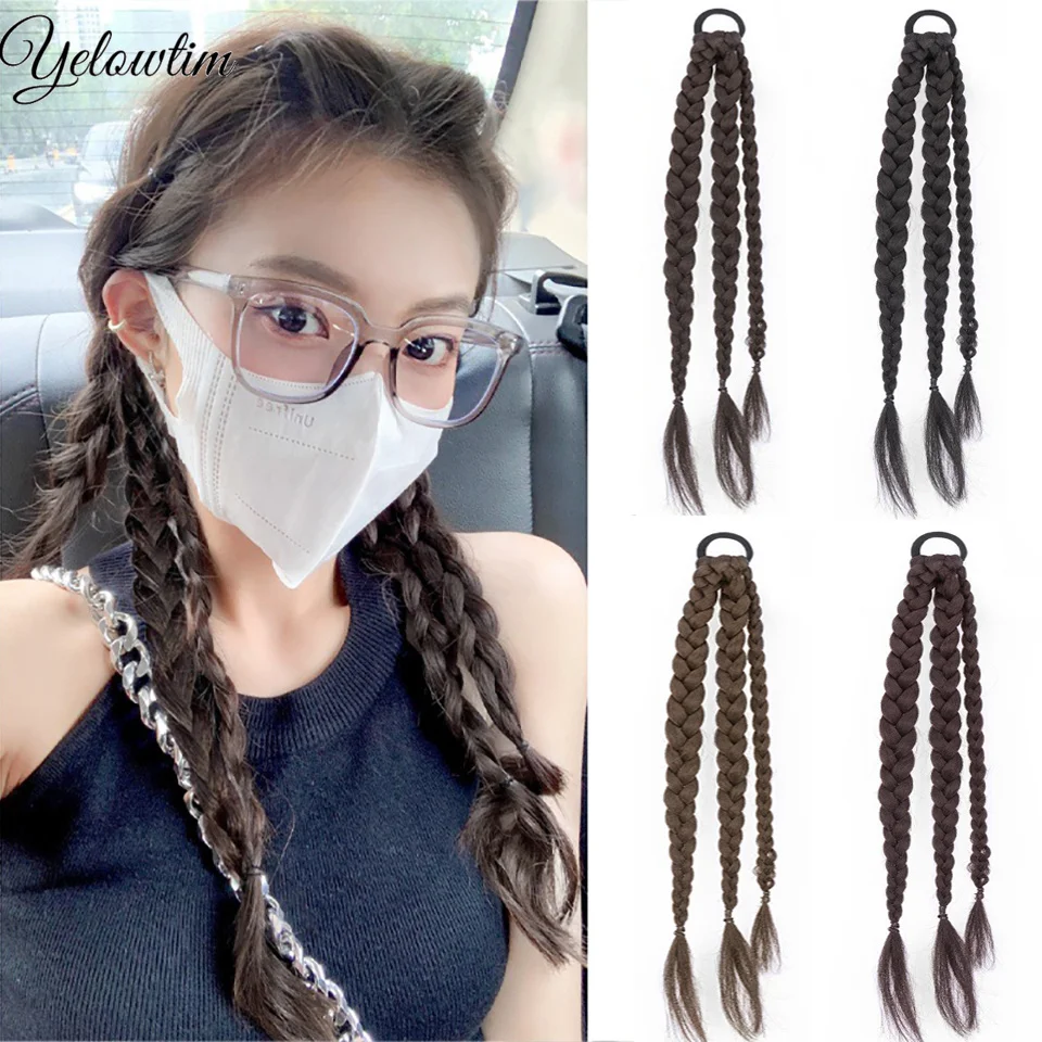 YELOWTIM  Wig Braid Twist Long Female Fishbone Ponytail Boxing Braid Strap Type Online Celebrity Female Group Spice Girl Dirty