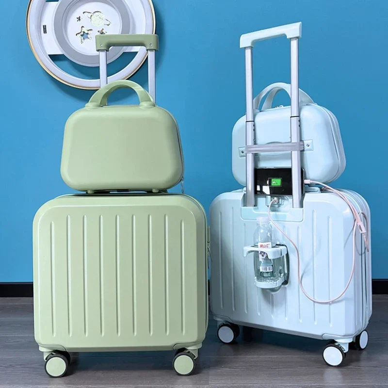 18/20 Inch Suitcase Boarding Multifunctional Travel Suitcase Student Password Trolley Case Rolling Luggage Bag with Cup Holder