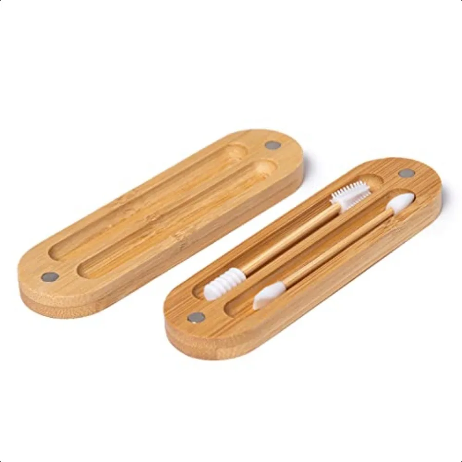 Set di 2 tamponi per trucco in silicone con custodia in bambù di QTips in silicone riutilizzabili ecologici per il trucco