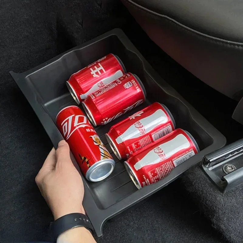 For Tesla Model Y 2021-2024 TPE Black ABS Car Seat Storage Box Drawer Storage Box Tray Interior Car Accessories