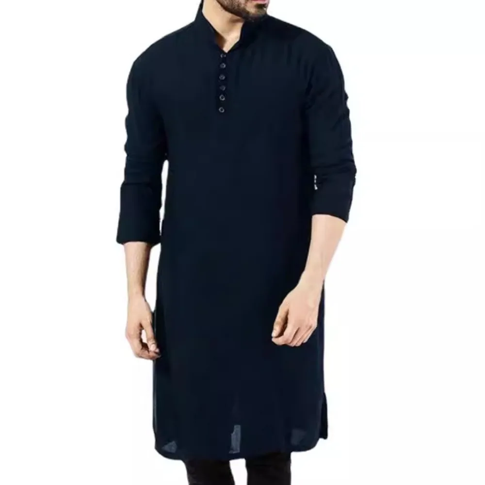 2024 Arabic Style Fashion Simple Long Men\'s Shirt Muslim Robe Pakistan Muslim Islamic Clothing  Muslim Sets Muslim Men Clothing