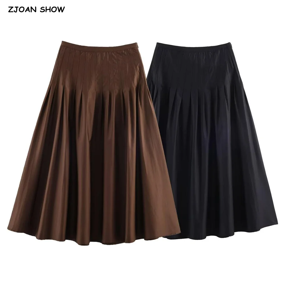 

Винтажная плиссированная юбка миди с завышенной талией, облегающая бедра, цвет кофе, весна-лето, женская, черная