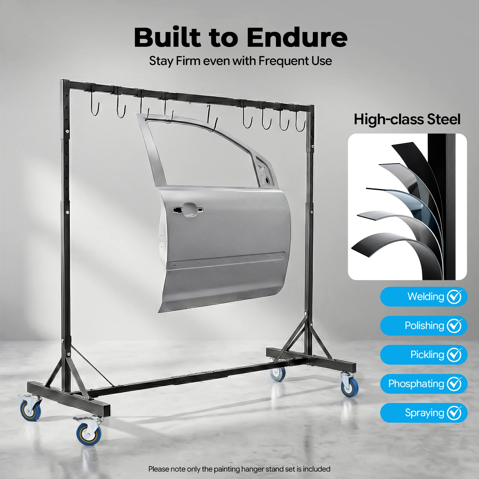 Car Body Paint Stand, Painting Rack, Car Body Painting Stand, Adjustable Steel, 4.2-6.23ft, 8 Hooks, RV Hydraulic Workshop Tool, Black, 240LBS Capacity