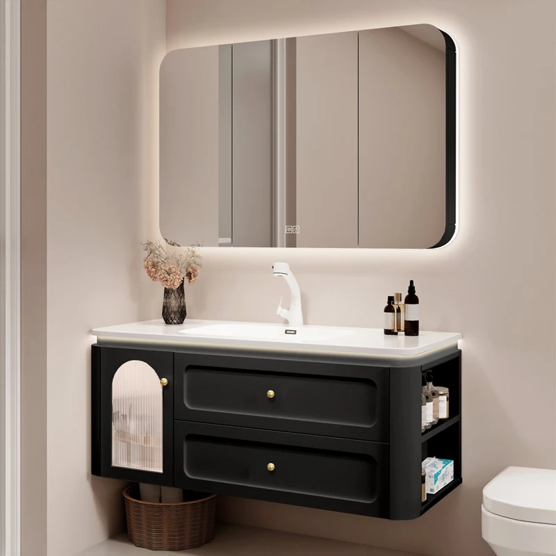 Bathroom cabinet combination bathroom washbasin bathroom cabinet ceramic integrated basin set cabinet baking paint