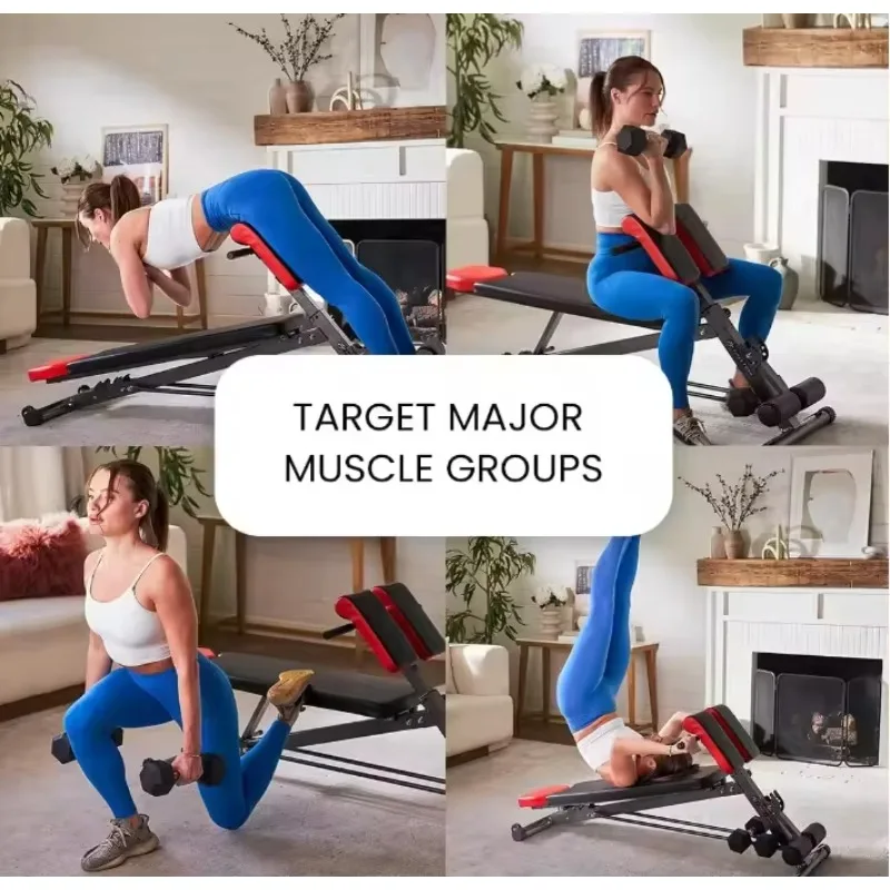 Equipo de fitness Banco de entrenamiento 3 en 1, banco de pesas y banco para sentarse, prensa, silla romana, ejercicio, sentarse, ajusta al declino