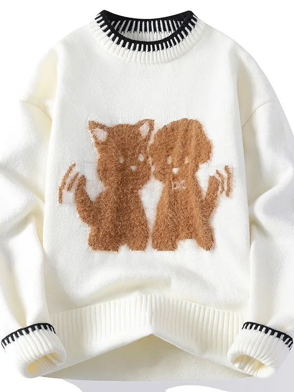 

Утепленный вязаный свитер: модный осенне-зимний новый стиль для подростков и студентов, повседневный, с животным принтом