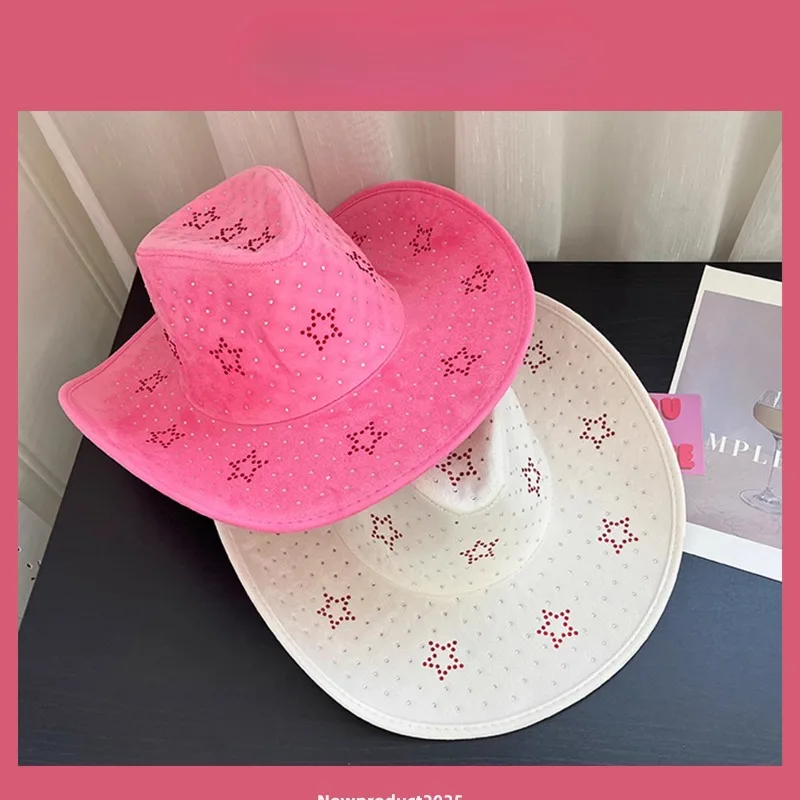 

Корейская версия персонализированной наклейки со звездой Y2k, дизайнерская ковбойская кепка в стиле вестерн, женская летняя новая морская солнцезащитная шляпа с большими полями