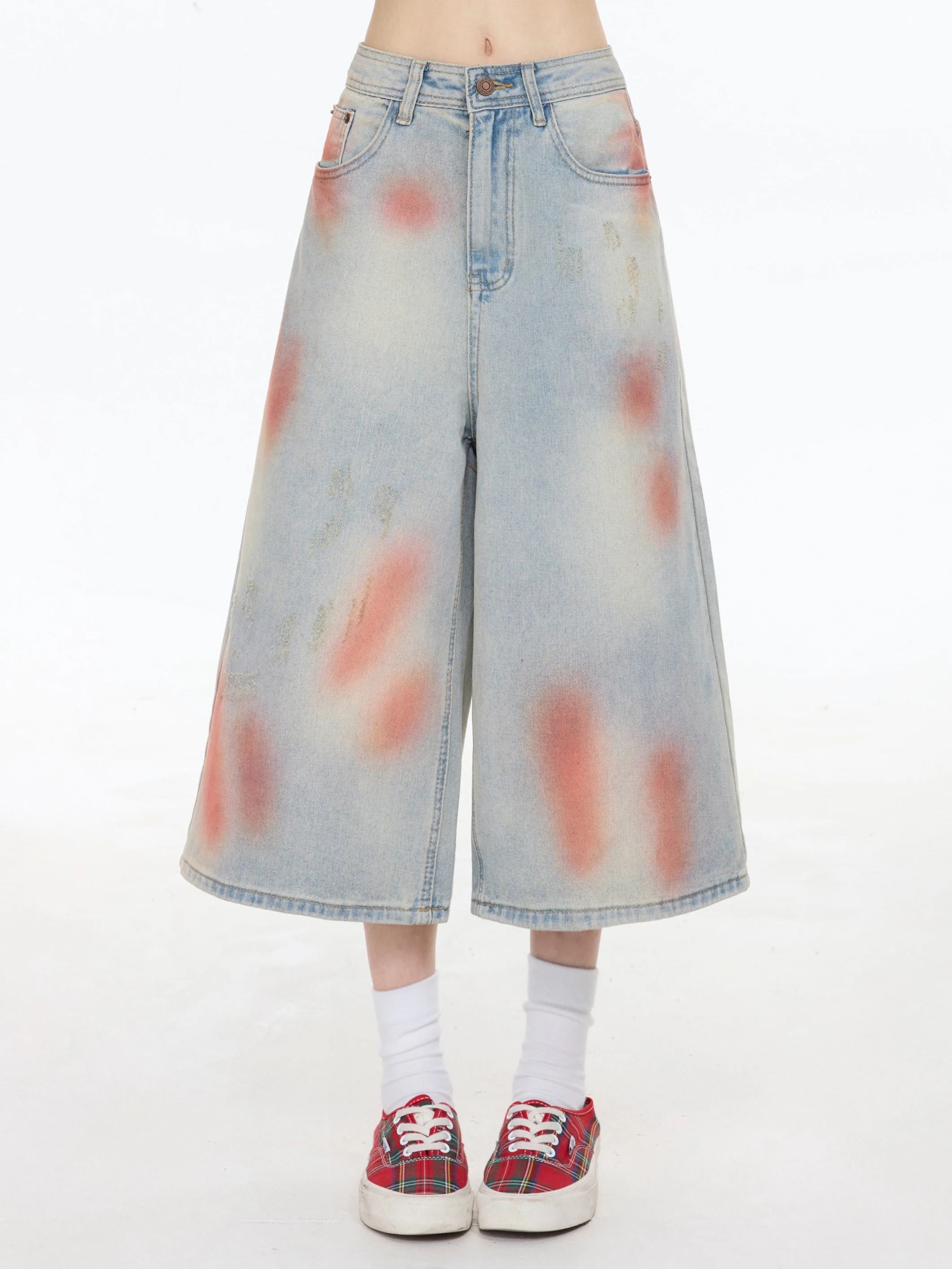 Rayohopp Dopaamine Sweet Cool Seven-Foot Denim Jeans Women Summer Small Size Loose Wide Leg Straight Mid-Length Pants