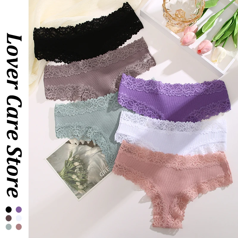 Sexy Women Lace Seamless Cotton Brazilian Panties Low Waist Slip Silk Intimate Female Underwear Solid Color Bikini Lingerie S-XL