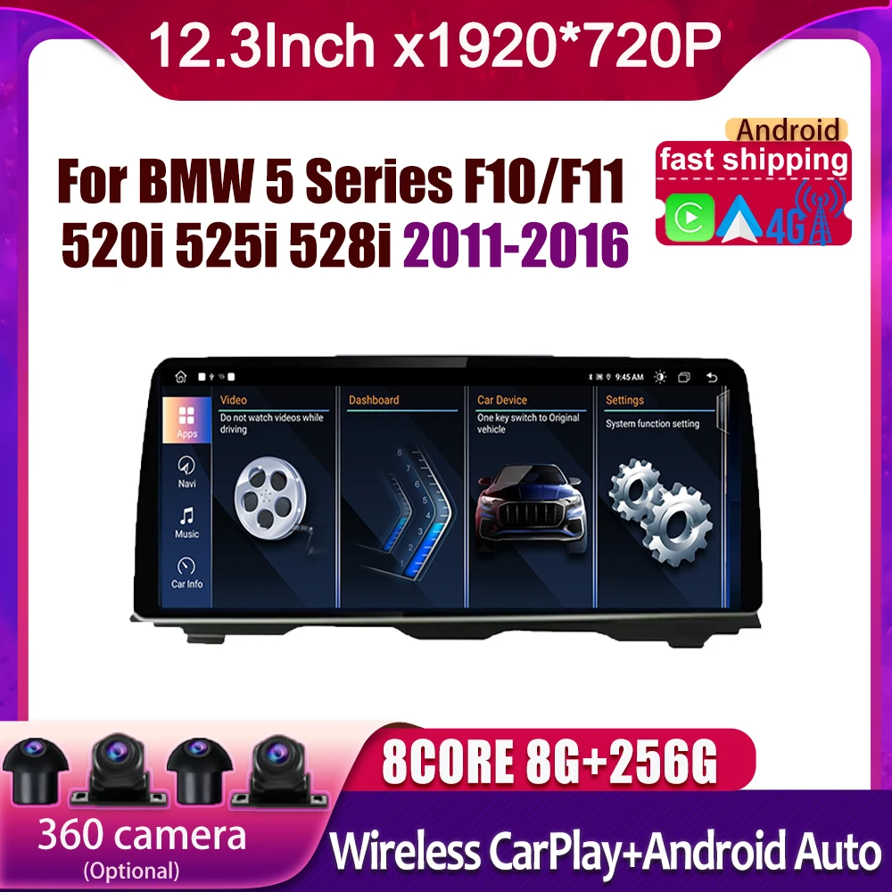 

For BMW 5 Series F10/F11 520i 525i 528i 2011-2016 Android 14 Car Accessorie Auto Carplay Monitors Multimedia Radio Player