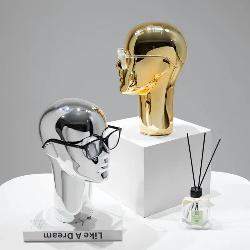 Gold Silver Electroplated Mannequin Head Model Display Stand for Hats Glasses Wigs Jewelry Props Dummy Head Form