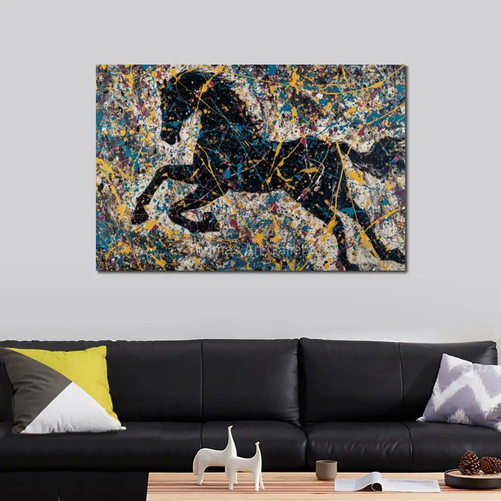 Large Abstract Horse Canvas Print Expressionist Galloping Stallion Pop Wall Art for Contemporary Home Office Study Room Decor