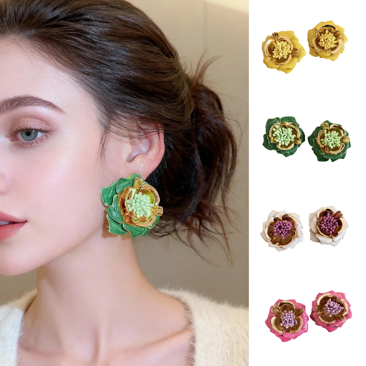 

Steel-Needle epoxy coloring processDOPAMINE Flower Stud Earrings Retro-Chic, Sweet & Unique Elegant Luxury-Inspired accessory.