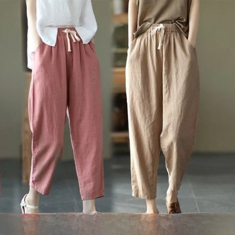 

Artistic Vintage Single Two-Piece Women's Cabbage Pants Summer Harlan Loose Casual Nine-Piece Pants High Waist Straight Leg