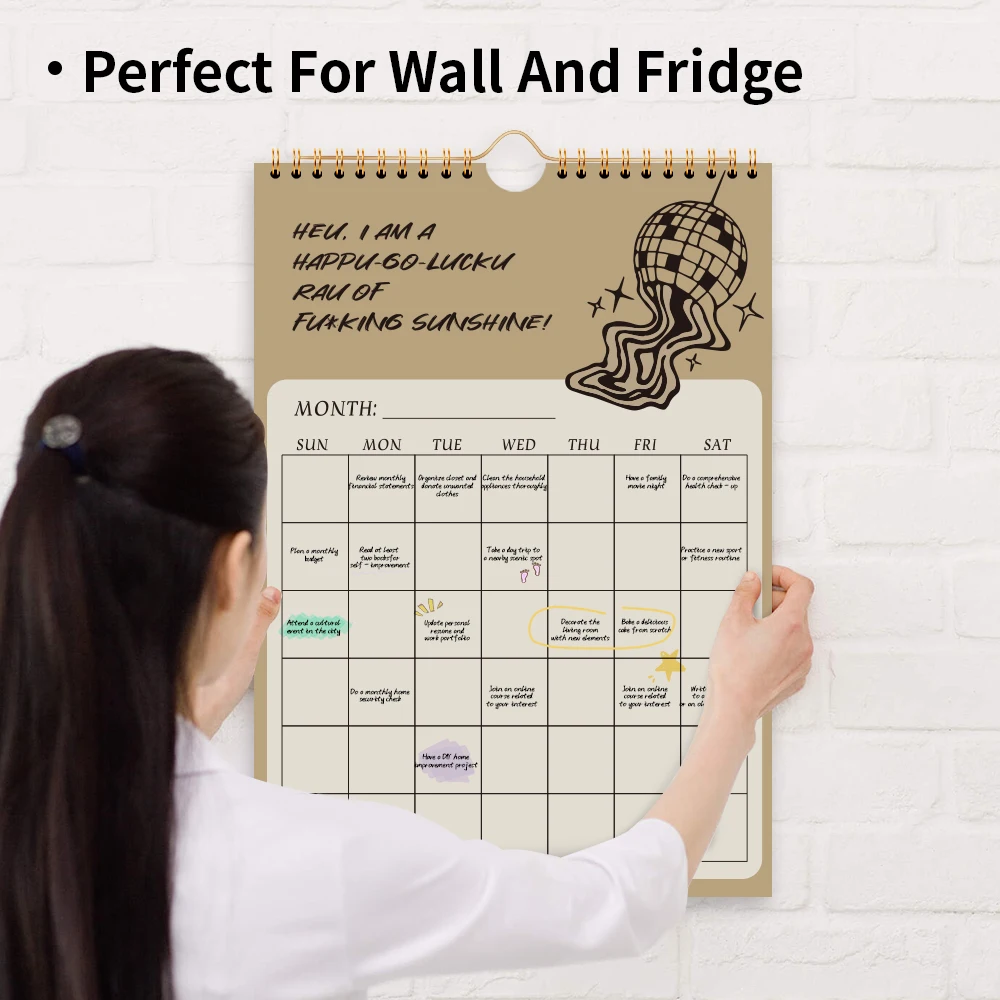 Perpetual Wall Calendar Undated Monthly Planner Funny Quotes Organizer Spiral Hanging Calendar Reusable Planning Board view 3