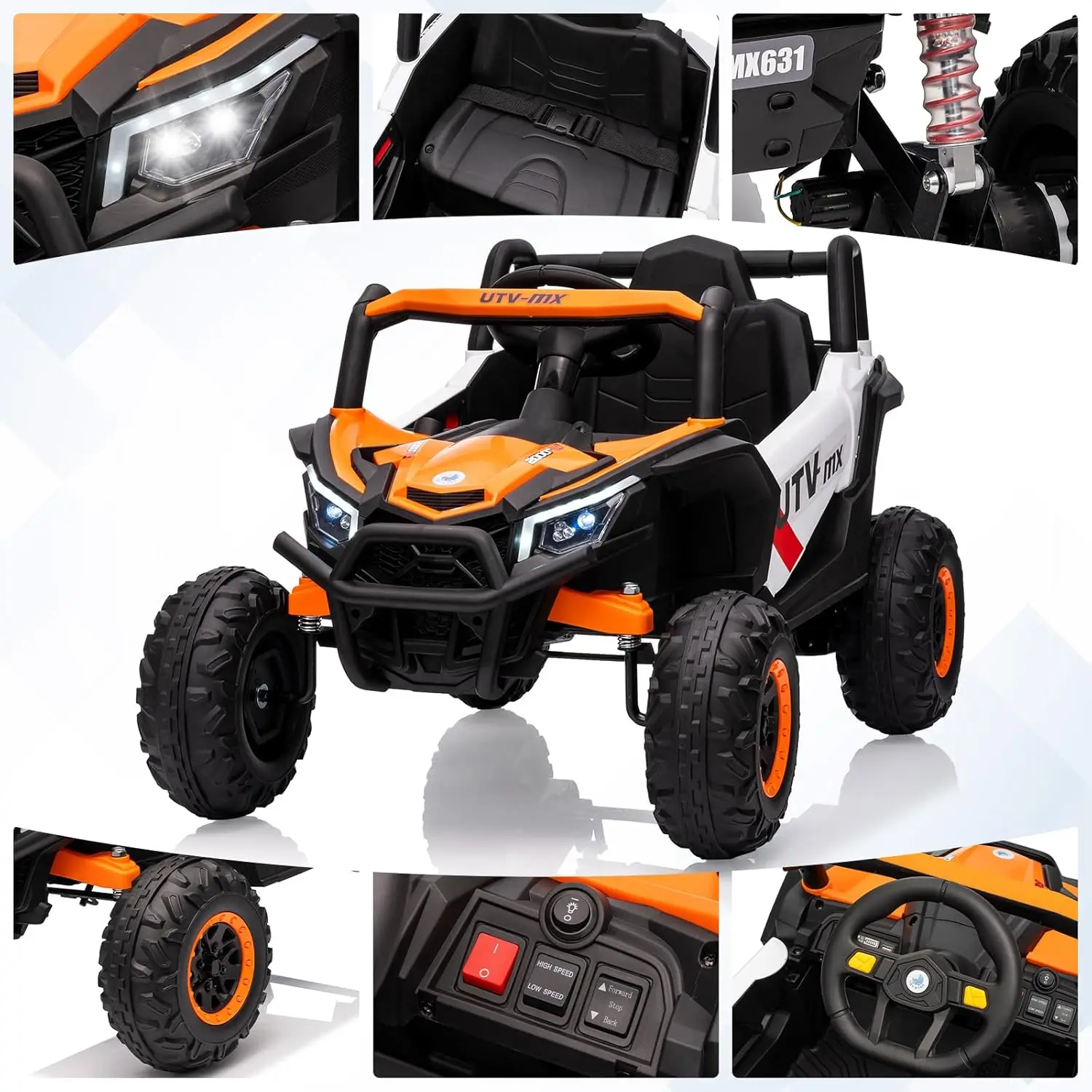 Auto per bambini da 12 V, camion UTV con telecomando, commutabile 4WD/2WD, veicolo elettrico con sospensione a 4 molle per età 3-8 anni
