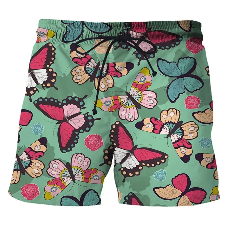 Summer Vintage 3D Animal Butterflies Printing Beach Shorts Coloful Flowers Florals Graphic Short Pants For Men Fashion Clothing