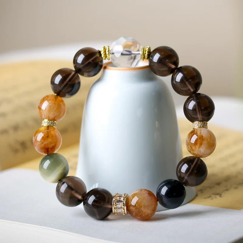 Tower Crystal Yellow Tiger Eye Stone , Chinese Style Obsidian Bead Bracelet