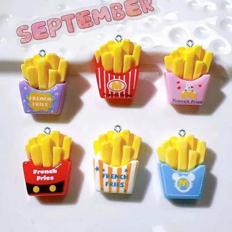 10Pcs/Pack Cute Simulated French Fries Resin Charms Food Pendants Craft Findings For DIY Jewelry Making Accessories