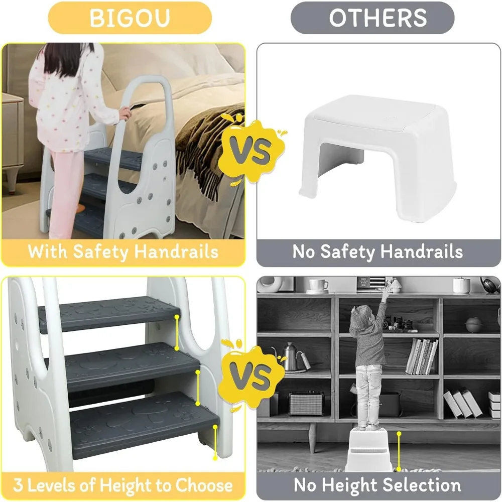 مقعد طفل صغير قابل للتعديل بثلاث خطوات مع مقابض ومنصات مضادة للانزلاق لحوض الحمام، ومساعد المطبخ، والتدريب على استخدام المرحاض #3