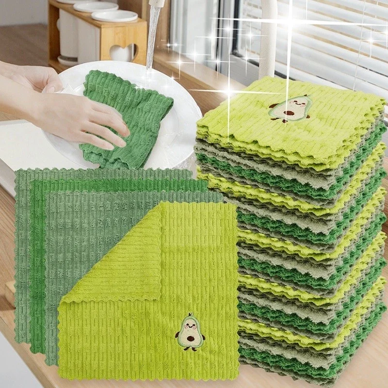 

Cartoon Avocado Embroidered Dishcloth Kitchen Cleaning Household Item Lint-Free Quick-Drying Lazy Person's Cleaning Towel