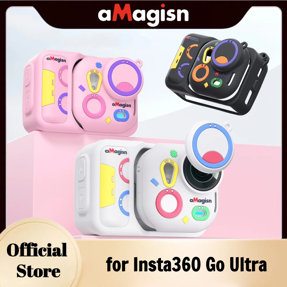 �y�Z�[�����zaMagisn �V���R���P�[�X Insta360 Go Ultra �p�ی�P�[�X ���O���\�ȃ����Y�L���b�v�ƕ����h�~�X�g���b�v�t�� GoUltra �A�N�Z�T���[�p