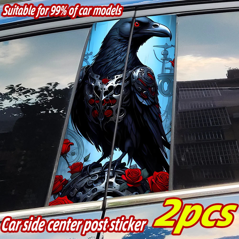 

Crow Rose Skull Car Stickers Auto B Pillar Waterproof Decor Cover Scratches Sunscreen Car Doors Pillar Vinyl Decals Accessories