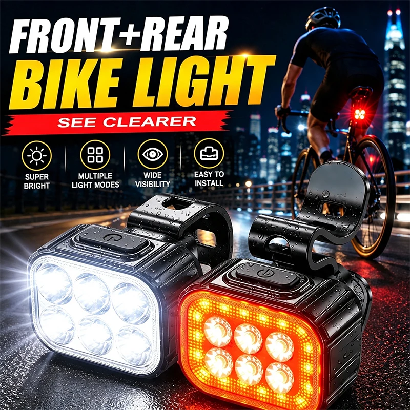 Rechargeable LED Bike Light,Multi-Mode Bicycle Headlight Taillight,Super Bright Cycling Safety Lights,Night Riding Outdoor Road