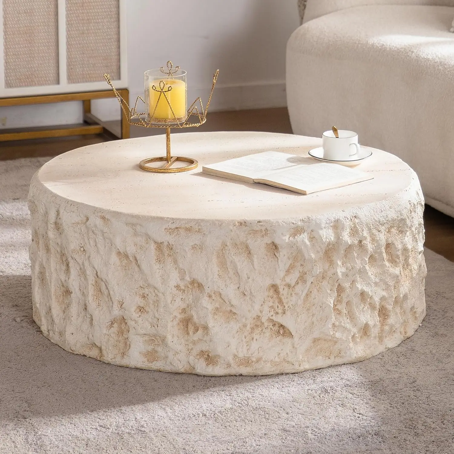 Magnesium Oxide Faux Stone Round Coffee Table 31.5