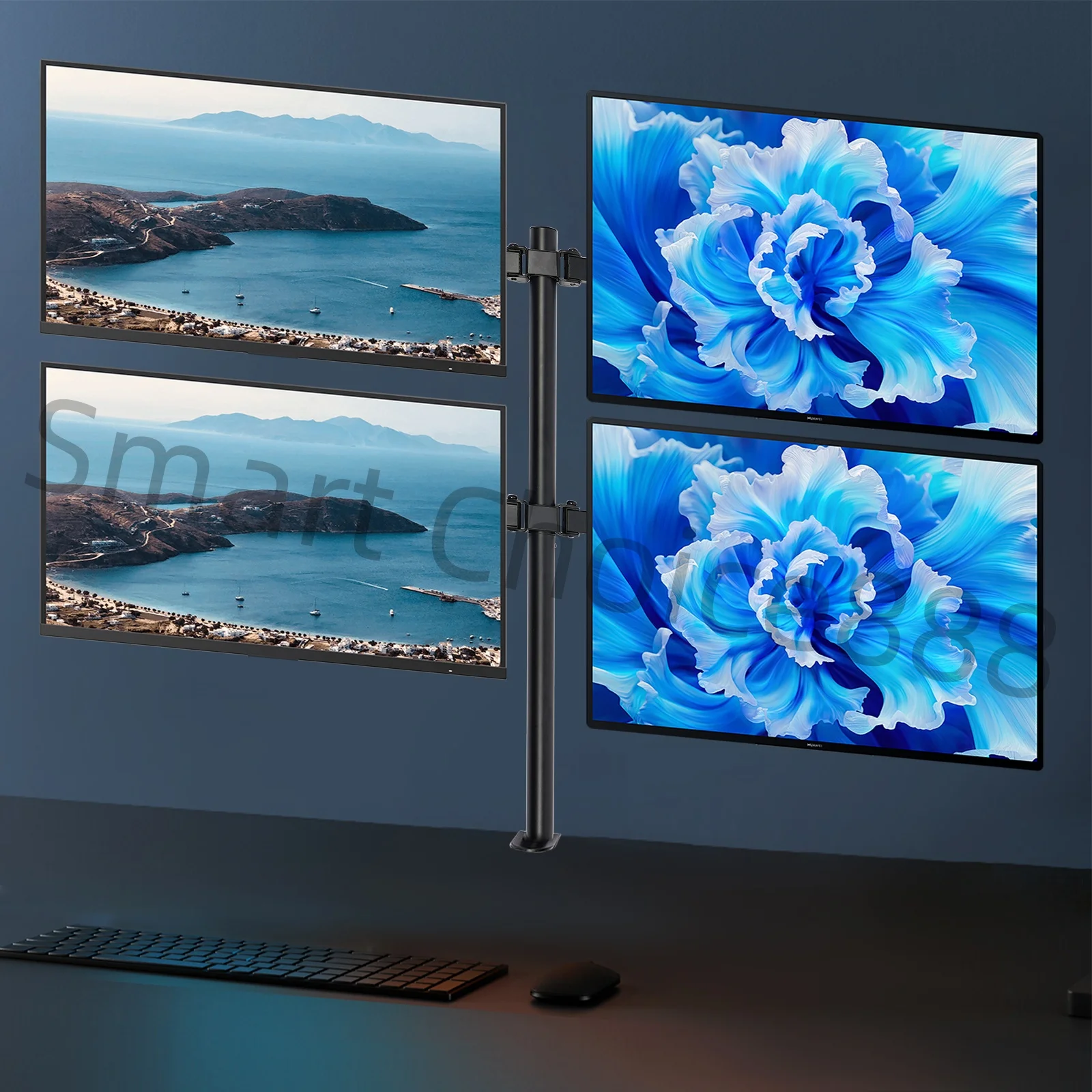 حامل مكتبي رباعي الشاشات قائم بذاته 4 حامل شاشة قابل للتعديل بالكامل حامل مكتبي يناسب شاشات حتى 27 بوصة لكل سعة 19.8 رطلًا