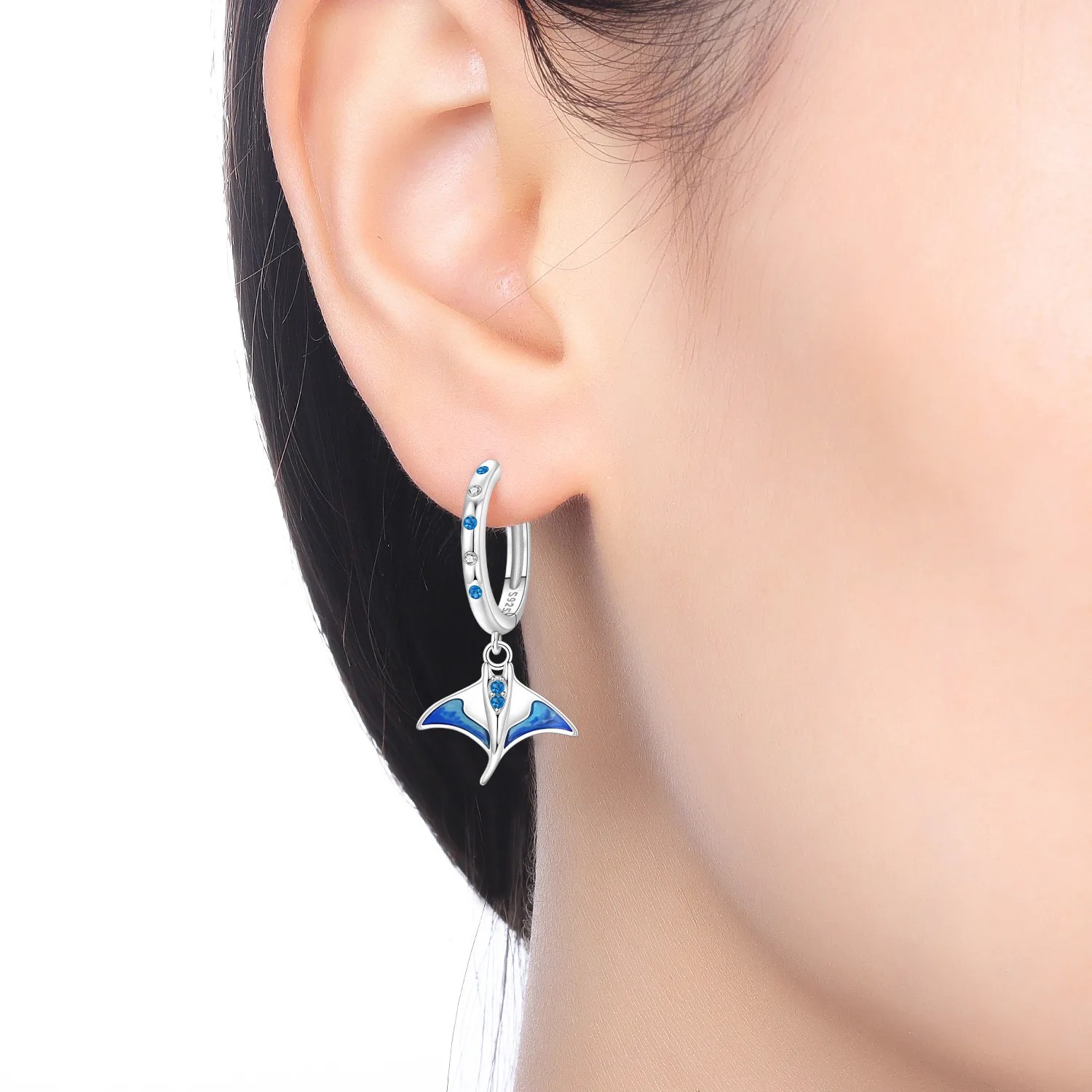 Cycuff 925 Sterling Silver Blue Devil Fish Drop Earrings Women Earrings Charm Fashion Versatile Party Jewelry Gifts view 4