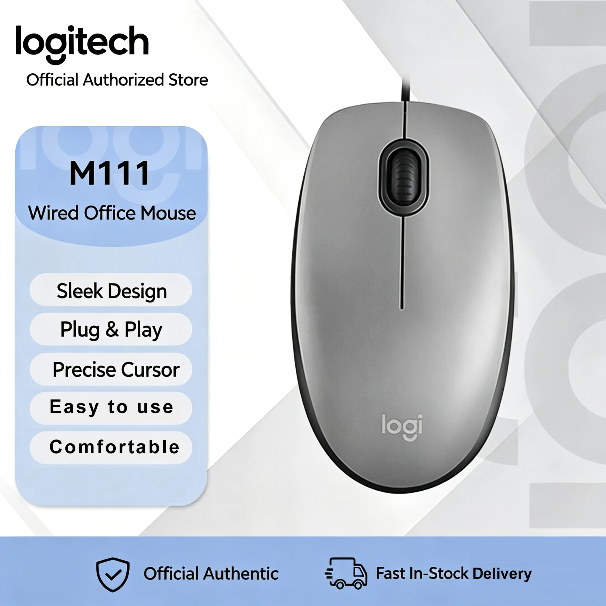 Logitech M111 Wired Mouse 1000 DPI Mute 3 Bottoms Gaming Mouse Plug And Play Multi-System Compatible with Curser Control