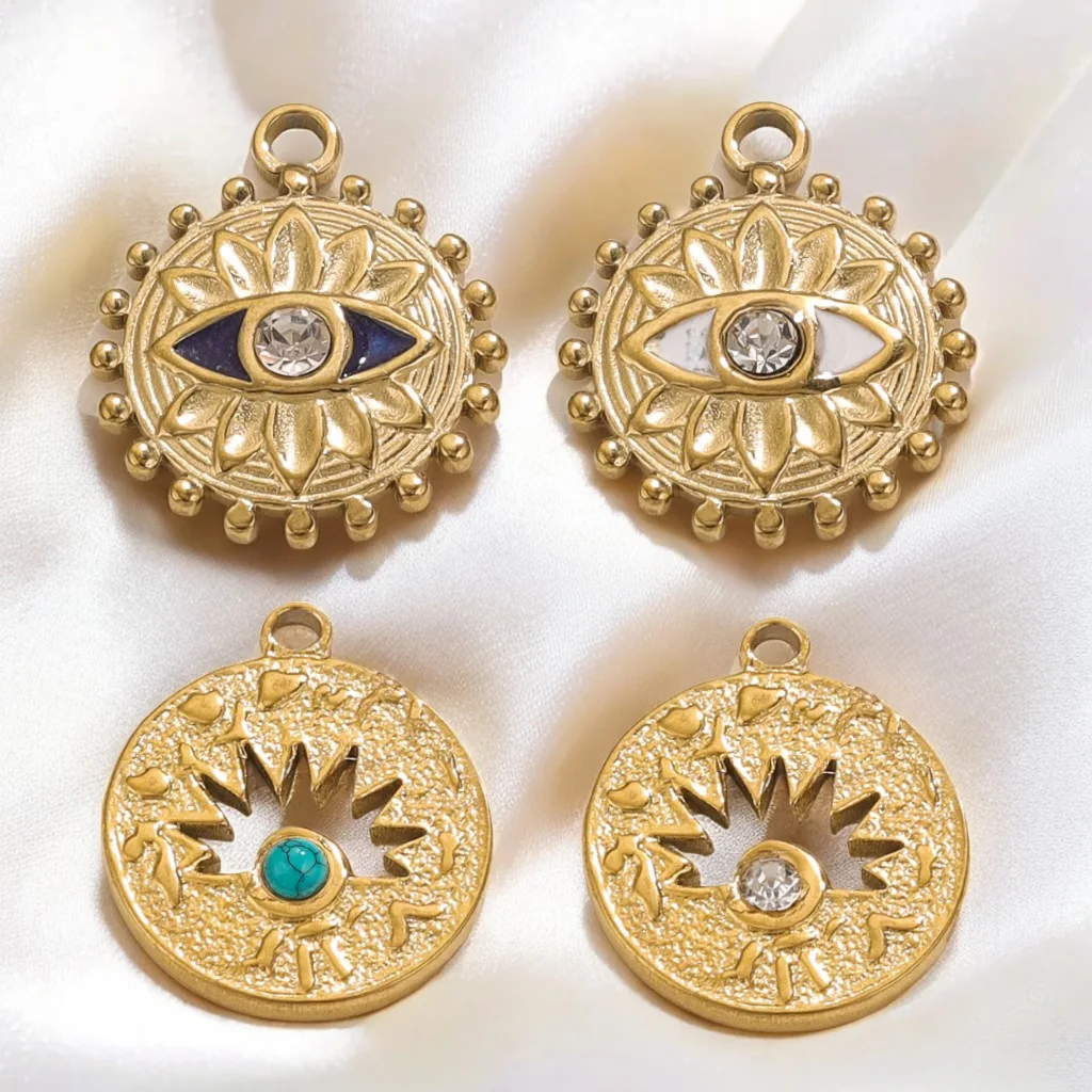 

5pcs Stainless Steel Gold Plated Evil Eye Rhinestones Charms Necklace Pendant Connector for Earrings Diy Jewelry Making Supplies