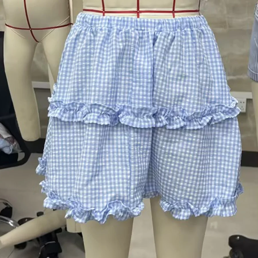 

Classic Women Tierred Puffy Mini Skirt Elegant Frills Summer Solid/Plaid A-line Skirt Streetwear for Casual Daily