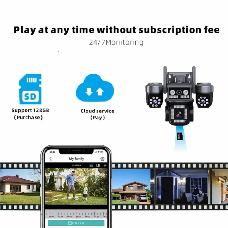 12MP WIFI IP 카메라 야외 무선 카메라 듀얼 렌즈 듀얼 스크린 자동 추적 보안 보호 CCTV 감시 V380Pro