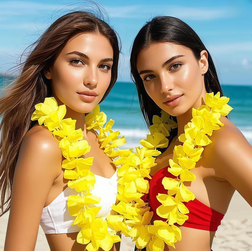 100 سنتيمتر سميكة هاواي حولا الرقص جارلاند طوق البوهيمي محاكاة الزهور قلادة للنساء الصيف الشاطئ مجوهرات