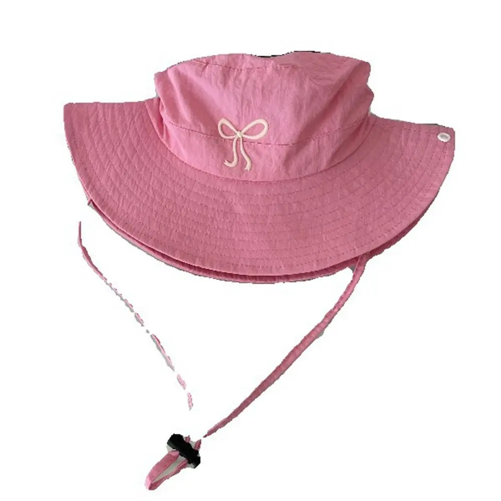 Outdoor Camping Bucket Hat New Spring Summer Quick Drying Fishing Caps Solid Color Breathable Bow Strap Bucket Hats