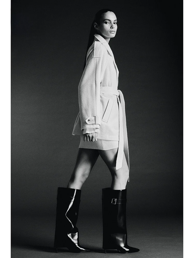 H&M 여성용 캐주얼 슬레 겨울 코트, 롱 슬리브 레귤러 핏, 2024년 가을 컬렉션, 패셔너블한 울 피코트